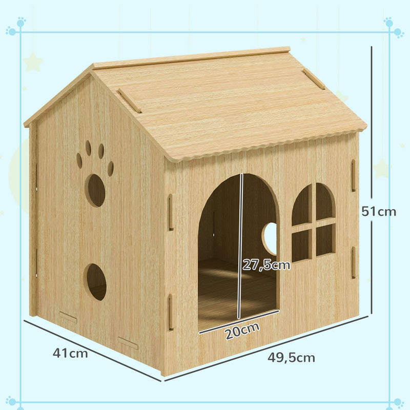 Casota para Cães Casa para Cães para Interior com Janelas Desenho de Patas Ocas Casa para Cães e Gatos 49,5x41x51 cm Madeira