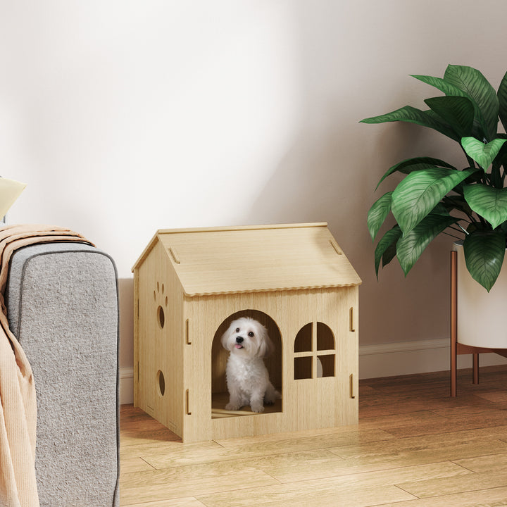 Casota para Cães Casa para Cães para Interior com Janelas Desenho de Patas Ocas Casa para Cães e Gatos 49,5x41x51 cm Madeira