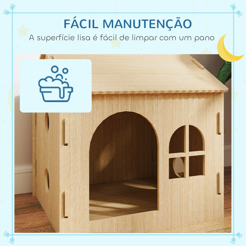 Casota para Cães Casa para Cães para Interior com Janelas Desenho de Patas Ocas Casa para Cães e Gatos 49,5x41x51 cm Madeira