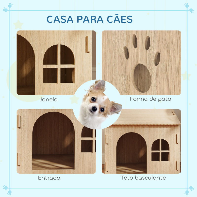 Casota para Cães Casa para Cães para Interior com Janelas Desenho de Patas Ocas Casa para Cães e Gatos 49,5x41x51 cm Madeira