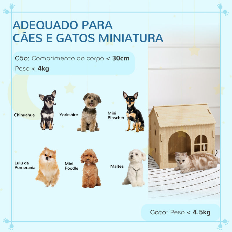 Casota para Cães Casa para Cães para Interior com Janelas Desenho de Patas Ocas Casa para Cães e Gatos 49,5x41x51 cm Madeira