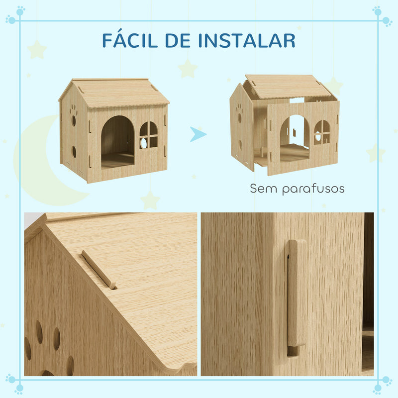 Casota para Cães Casa para Cães para Interior com Janelas Desenho de Patas Ocas Casa para Cães e Gatos 49,5x41x51 cm Madeira