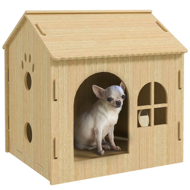 Casota para Cães Casa para Cães para Interior com Janelas Desenho de Patas Ocas Casa para Cães e Gatos 49,5x41x51 cm Madeira