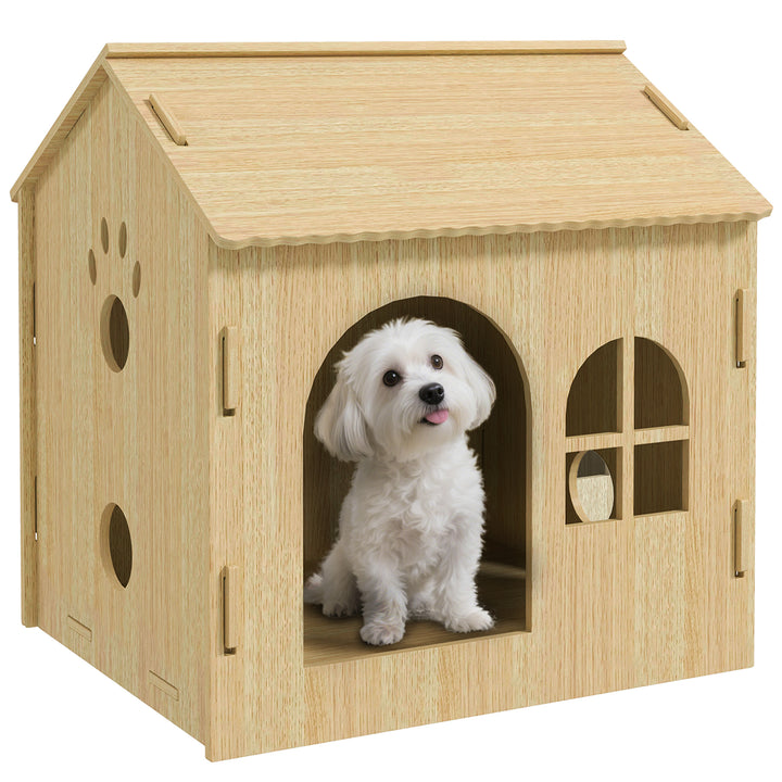 Casota para Cães Casa para Cães para Interior com Janelas Desenho de Patas Ocas Casa para Cães e Gatos 49,5x41x51 cm Madeira