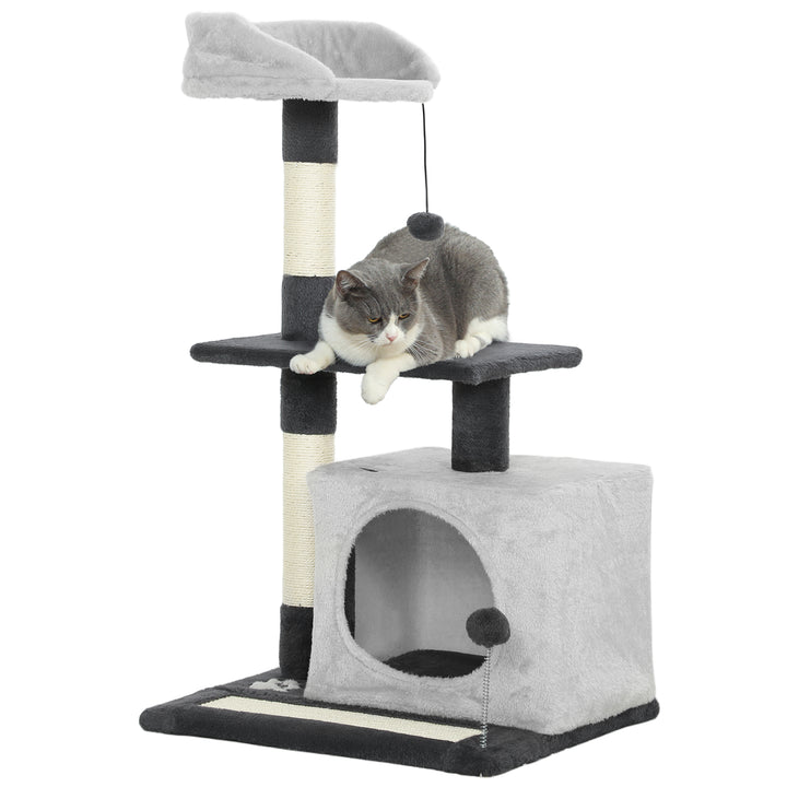 Arranhador para Gatos com Altura de 85 cm Torre de Escalada com Plataformas Caverna Postes Arranhadores Tapete de Sisal e Bolas Cinzento Claro e Preto