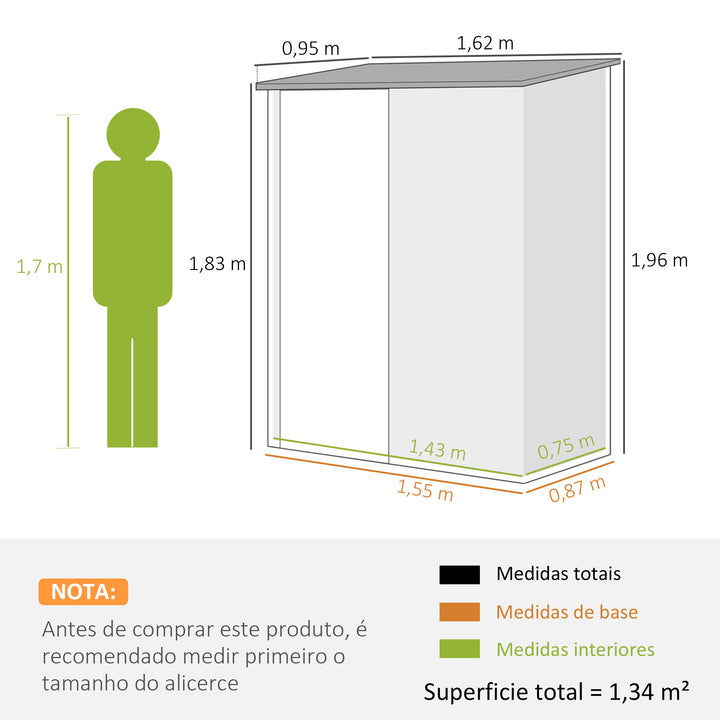 Abrigo de Jardim 1,34m² 161,5x94,5x196 cm Abrigo de Exterior de Aço Galvanizado com Porta e Fechadura para Armazenamento de Ferramentas Preto