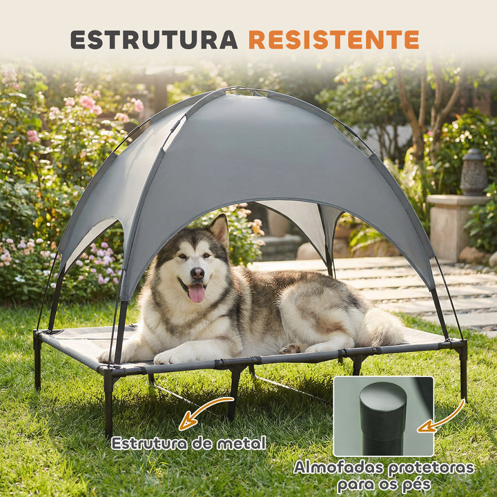 Cama elevada para animais de estimação Portátil com tecido respirável de toldo removível para interior e exterior 122x92x108 cm cinza