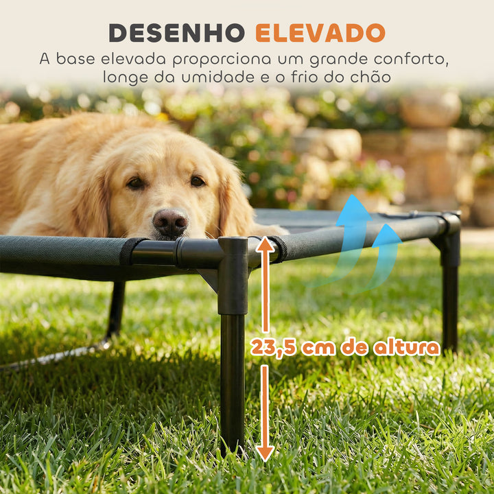 Cama elevada para animais de estimação Portátil com tecido respirável de toldo removível para interior e exterior 122x92x108 cm cinza
