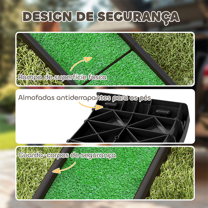 Rampa para Cães com Relva Artificial 155 cm Rampa Dobrável com Pega Ângulo Ajustável Antiderrapante, para Todas as Raças para Cama Sofá, Verde