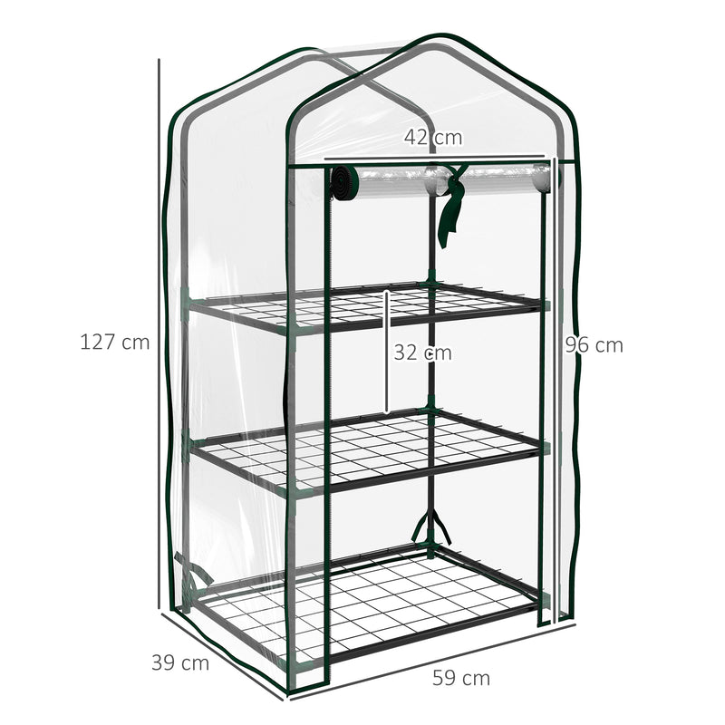 Estufa de Jardim de 3 Níveis Estufa de Terraço com 3 Prateleiras 1 Porta com Fecho de Correr para Cultivo de Plantas Flores Vegetais, 59x39x127 cm Transparente