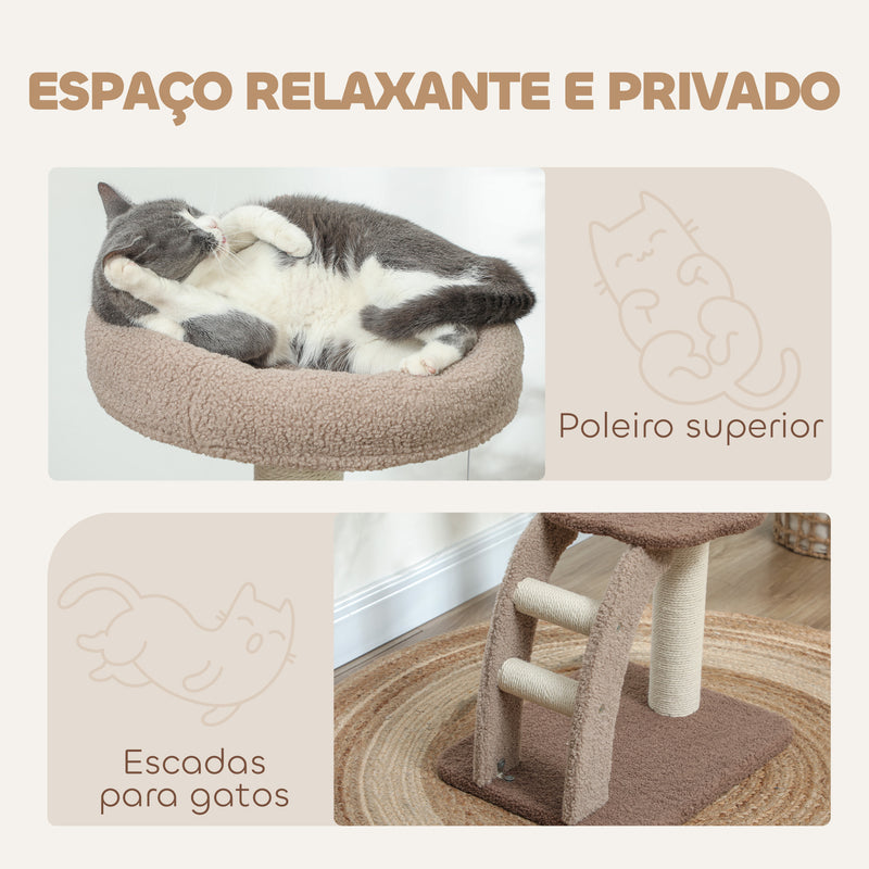 Arranhador para Gatos Altura 88 cm Arranhador para Gatos Torre para Gatos com Cama Plataforma Bolsa Suspensa Escada e Poste de Juta 48x40x88 cm Marrom Claro