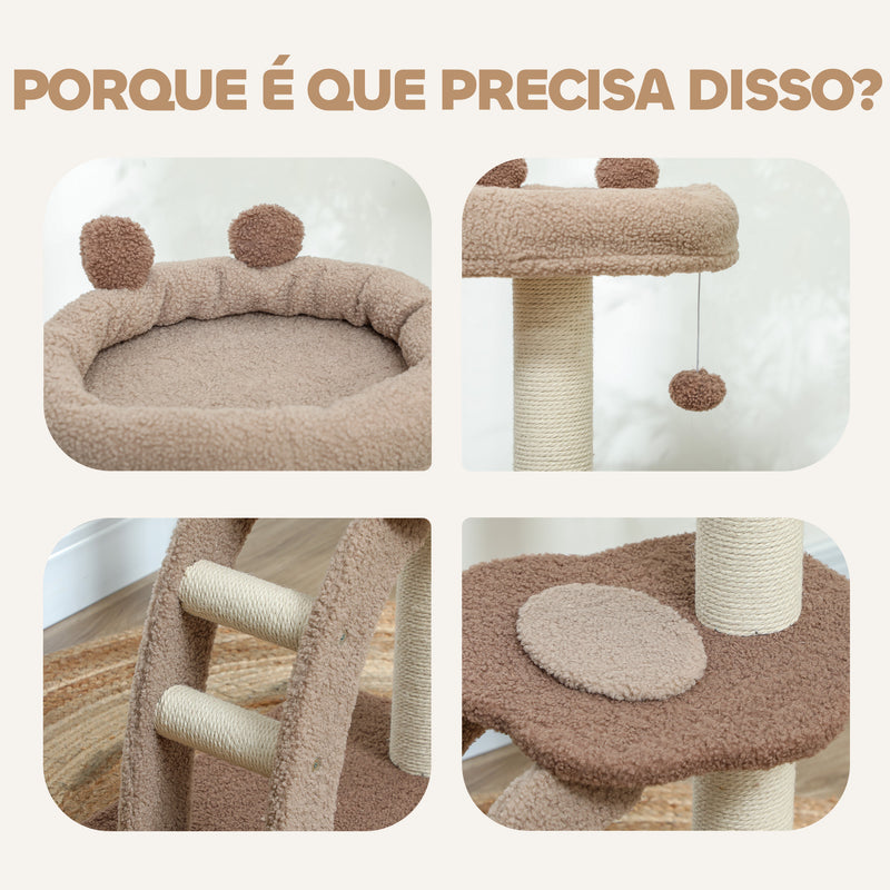 Arranhador para Gatos Altura 88 cm Arranhador para Gatos Torre para Gatos com Cama Plataforma Bolsa Suspensa Escada e Poste de Juta 48x40x88 cm Marrom Claro