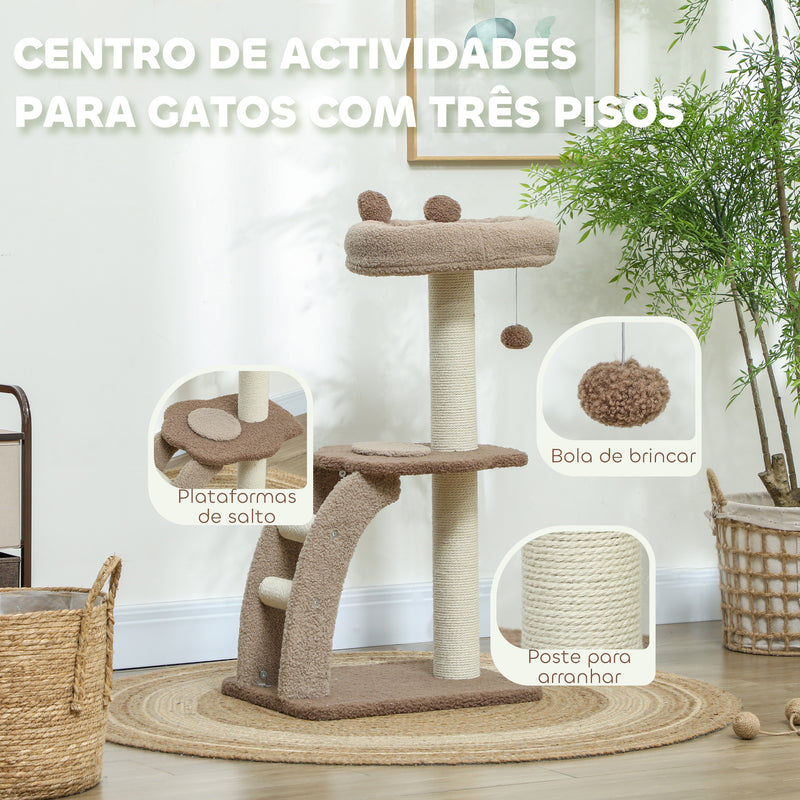 Arranhador para Gatos Altura 88 cm Arranhador para Gatos Torre para Gatos com Cama Plataforma Bolsa Suspensa Escada e Poste de Juta 48x40x88 cm Marrom Claro