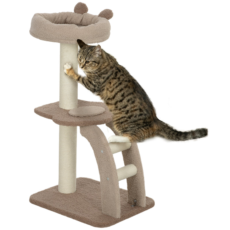 Arranhador para Gatos Altura 88 cm Arranhador para Gatos Torre para Gatos com Cama Plataforma Bolsa Suspensa Escada e Poste de Juta 48x40x88 cm Marrom Claro