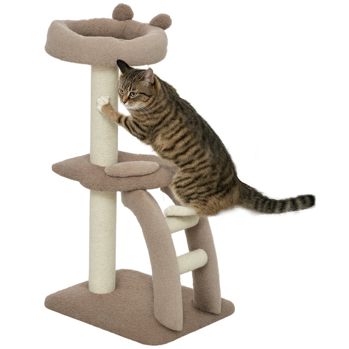 Arranhador para Gatos Altura 88 cm Arranhador para Gatos Torre para Gatos com Cama Plataforma Bolsa Suspensa Escada e Poste de Juta 48x40x88 cm Marrom Claro