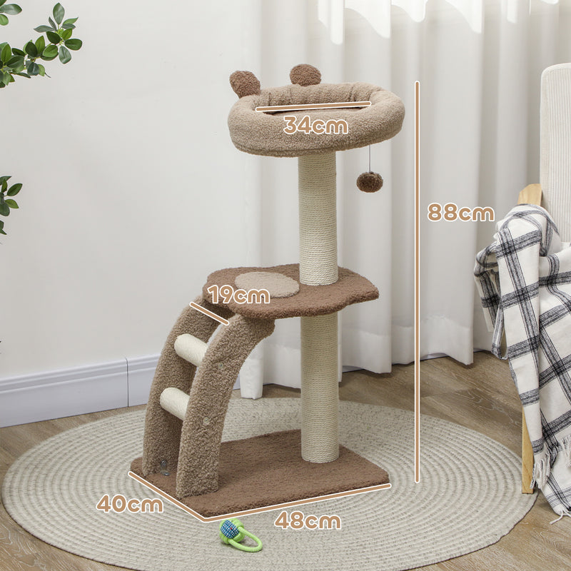 Arranhador para Gatos Altura 88 cm Arranhador para Gatos Torre para Gatos com Cama Plataforma Bolsa Suspensa Escada e Poste de Juta 48x40x88 cm Marrom Claro