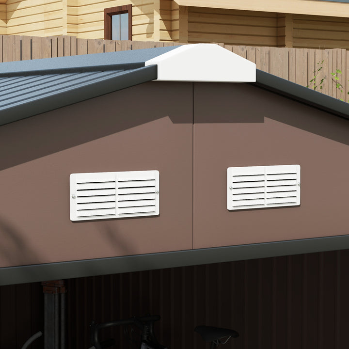 Abrigo de Jardim Exterior Abrigo e Jardim Metálico para Armazenamento de Ferramentas com 4 Janelas 12,4 m² 340x386x200 cm Marrom