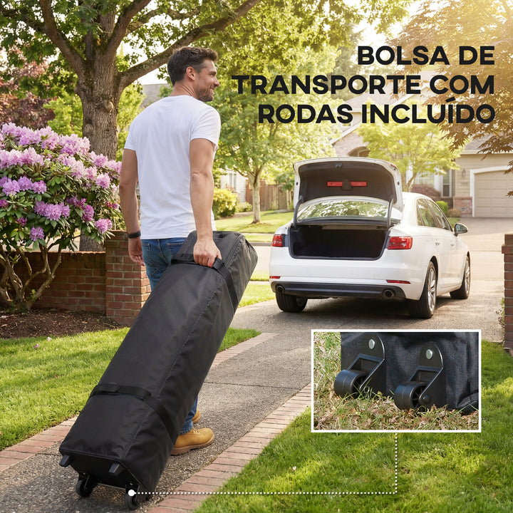 Pérgola Dobrável 356x356x280 cm Pérgola Dobrável com 4 Paredes Laterais de Malha Anti-UV Altura Ajustável Bolsa de Areia e Bolsa de Transporte para Campismo Festas Cinza Escuro