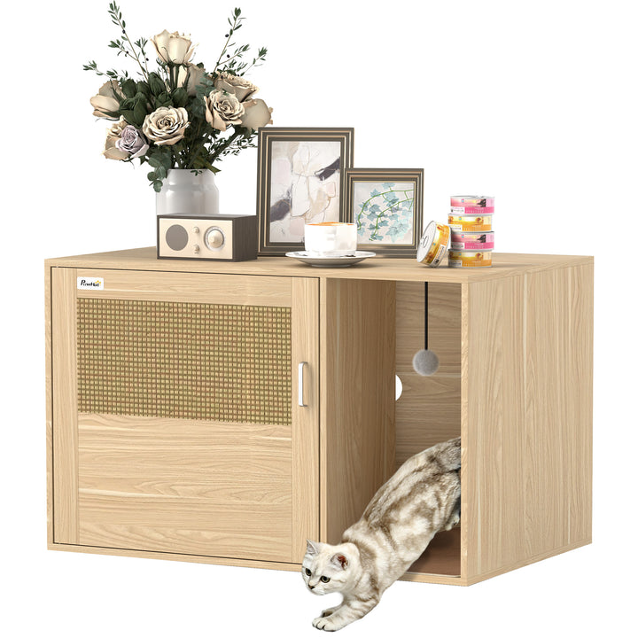 Móvel Caixa de Areia para Gatos Caixa de Areia para Gatos com Tapete de Arranhar e Porta de Vime Móvel Auxiliar com Caixa de Areia para Gatos para Sala de Estar 80x50x50 cm Branco