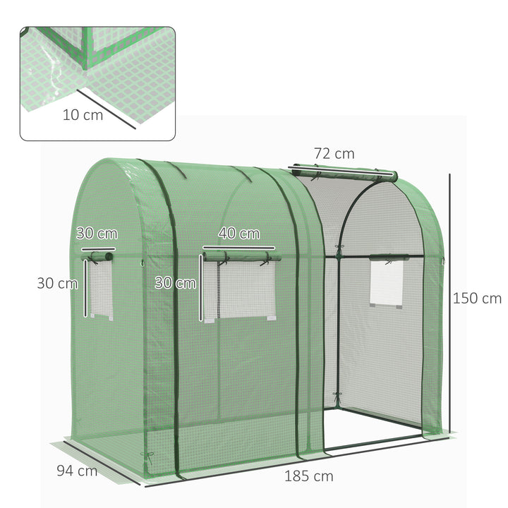 Estufa de Jardim Estufa Resistente com 4 Janelas 2 Portas com Fecho de Correr Anti-UV para Cultivo de Plantas em Terraço Pátio 185x94x150 cm Verde