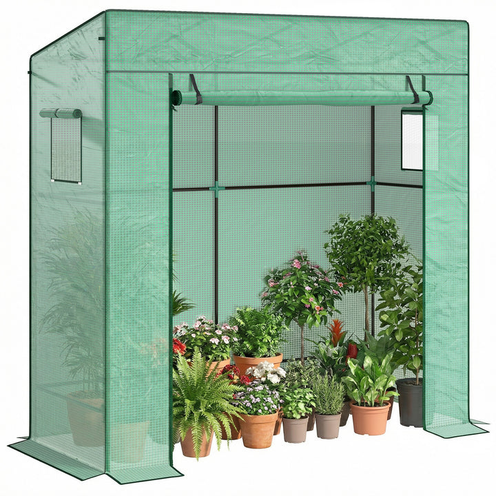 Estufa Pequena Estufa de Exterior com Janelas de Malha e Porta com Fecho de Correr Estufa para Cultivar Plantas e Flores 196x77x197 cm Verde