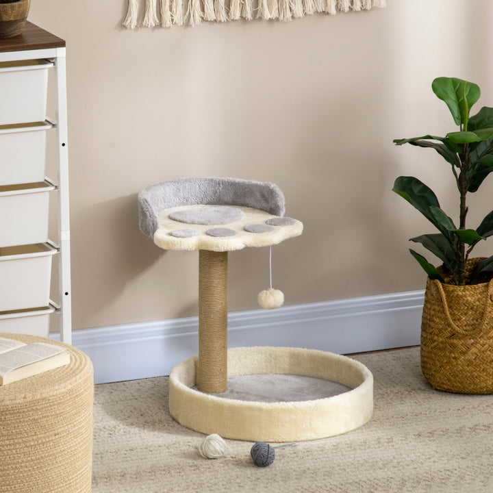 Arranhador para Gatos Altura 44 cm Torre de Escalada com 2 Camas Poste de Juta Brinquedo Pendurado Ø41x44 cm Cinza Claro
