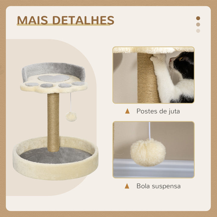 Arranhador para Gatos Altura 44 cm Torre de Escalada com 2 Camas Poste de Juta Brinquedo Pendurado Ø41x44 cm Cinza Claro