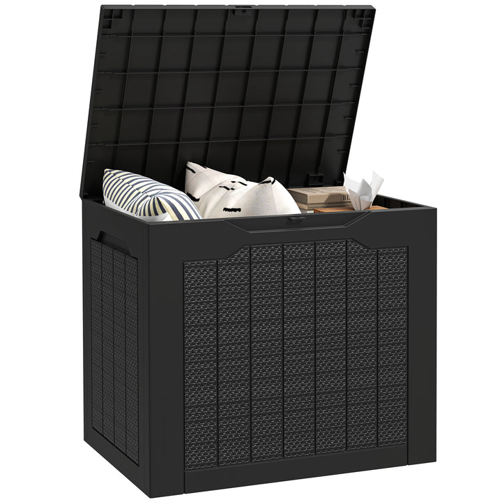 Baú de Armazenamento Exterior 93L Caixa de Armazenamento de Jardim Pequeno de Plástico Impermeável com 2 Alças Integradas e Suporte para Cadeado 56x41x50 cm Preto