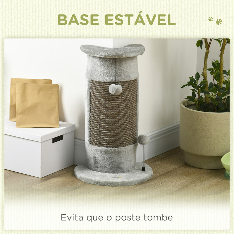 Poste de Arranhar para Gatos 58 cm Arranhador para Gatos com Poste de Sisal e Bolas Suspensas 34x25,5x58 cm Cinza