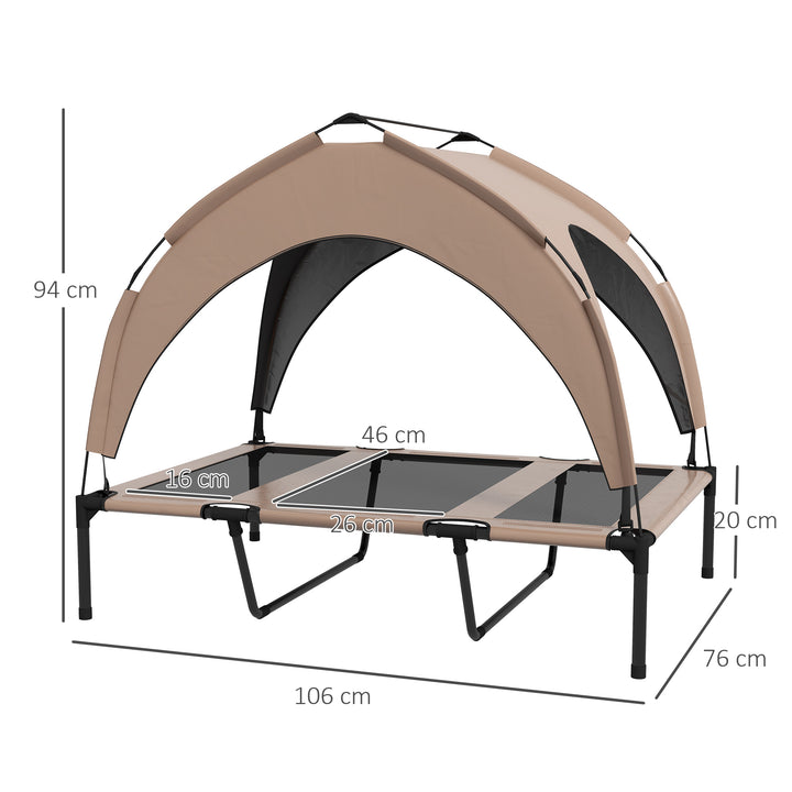 Cama para Cães Elevada com Toldo Cama para Cães Médios com Estrutura de Aço e Bolsa de Transporte para Interior e Exterior 106x76x94 cm Marrom Claro