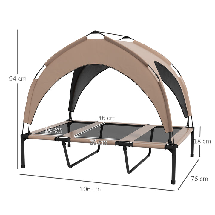 Cama para Cães Elevada com Toldo Cama para Cães Médios com Estrutura de Aço e Bolsa de Transporte para Interior e Exterior 106x76x94 cm Marrom Claro