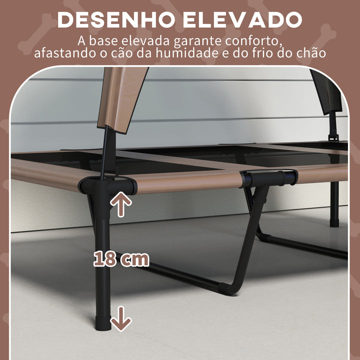 Cama para Cães Elevada com Toldo Cama para Cães Médios com Estrutura de Aço e Bolsa de Transporte para Interior e Exterior 106x76x94 cm Marrom Claro