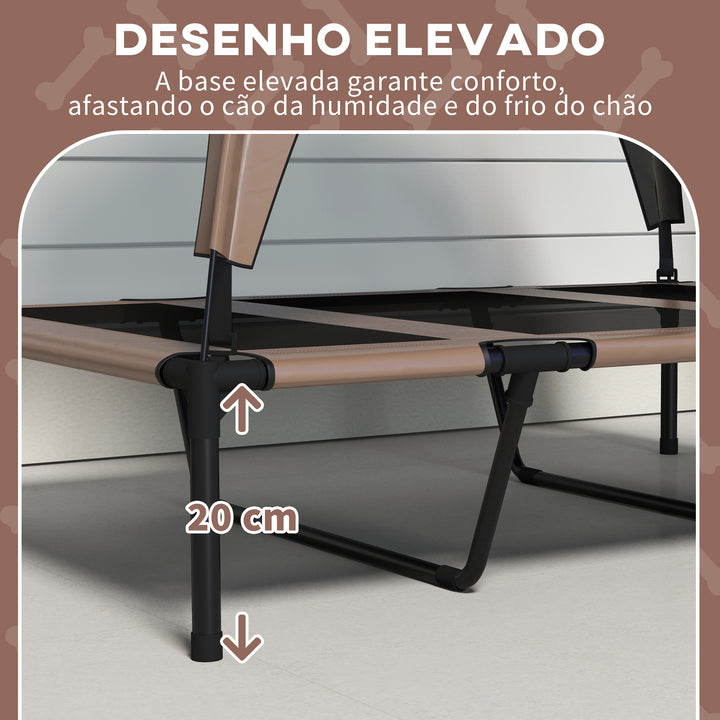 Cama para Cães Elevada com Toldo Cama para Cães Médios com Estrutura de Aço e Bolsa de Transporte para Interior e Exterior 106x76x94 cm Marrom Claro