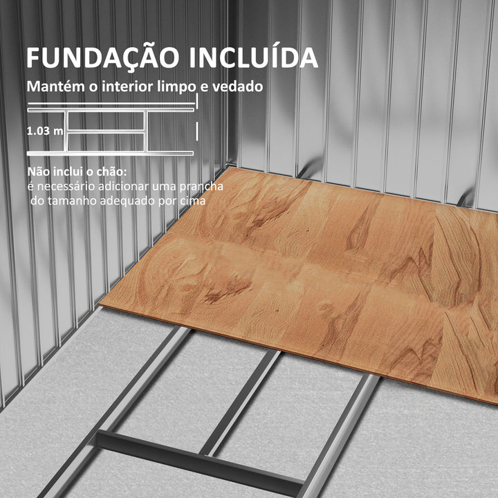 Abrigo de Jardim 213x130x185 cm Abrigo de Jardim Metálico de Exterior para Armazenamento de Ferramentas com 2 Portas Deslizantes e 4 Janelas para Terraço Verde Claro