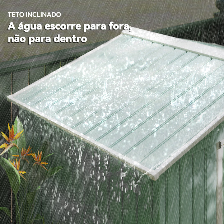 Abrigo de Jardim 213x130x185 cm Abrigo de Jardim Metálico de Exterior para Armazenamento de Ferramentas com 2 Portas Deslizantes e 4 Janelas para Terraço Verde Claro