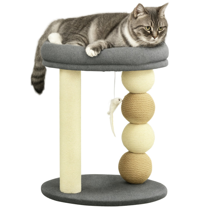 Arranhador para Gatos Pequeno Torre para Gatos Centro de Atividades para Gatos com Cama 4 Bolas e Postes de Sisal Carga 15 kg Ø40x48 cm Cinza e Bege