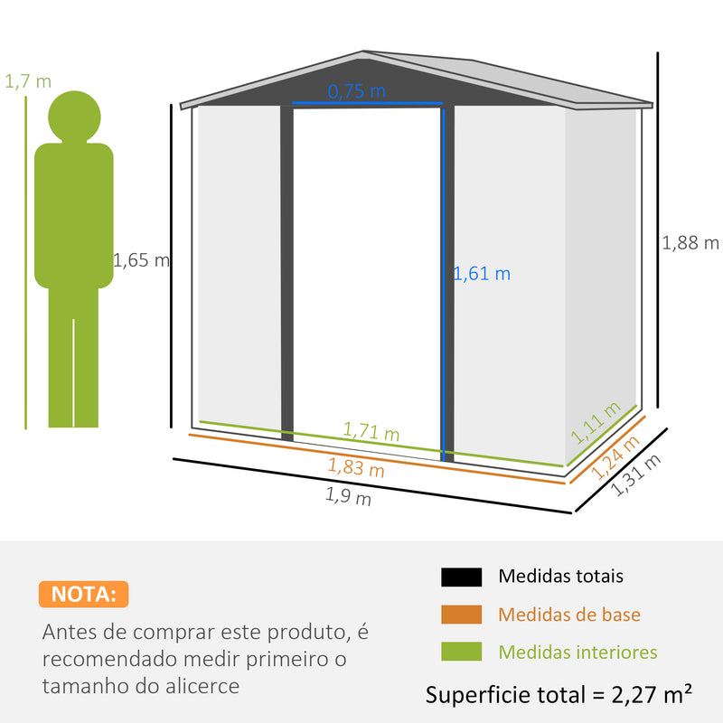 Abrigo de Jardim 190x132x187 cm Abrigo de Ferramentas com 2 Janelas de Ventilação e Porta com Fechadura para Pátio Terraço Carvalho