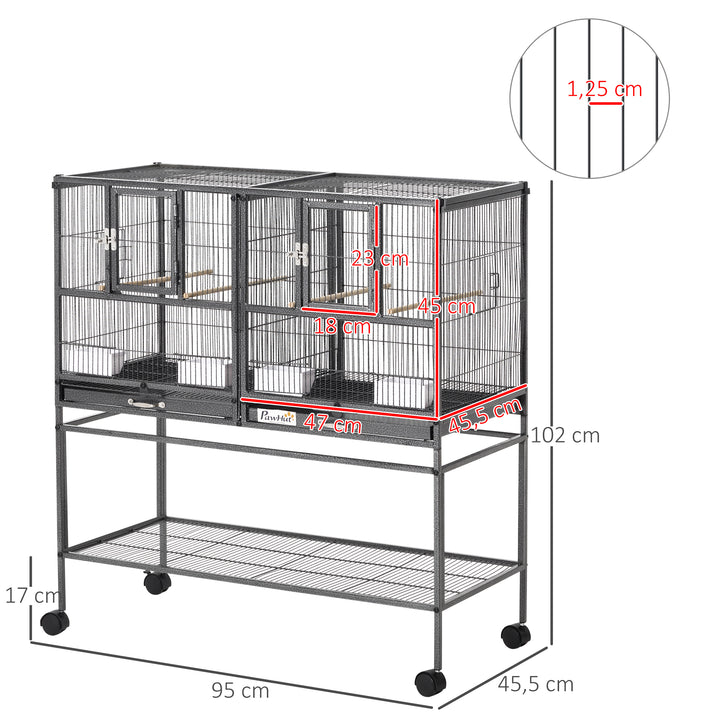 Gaiola de pássaro pequeno com 2 bandejas 4 alimentadores 4 poleiros 95x45,5x102 cm