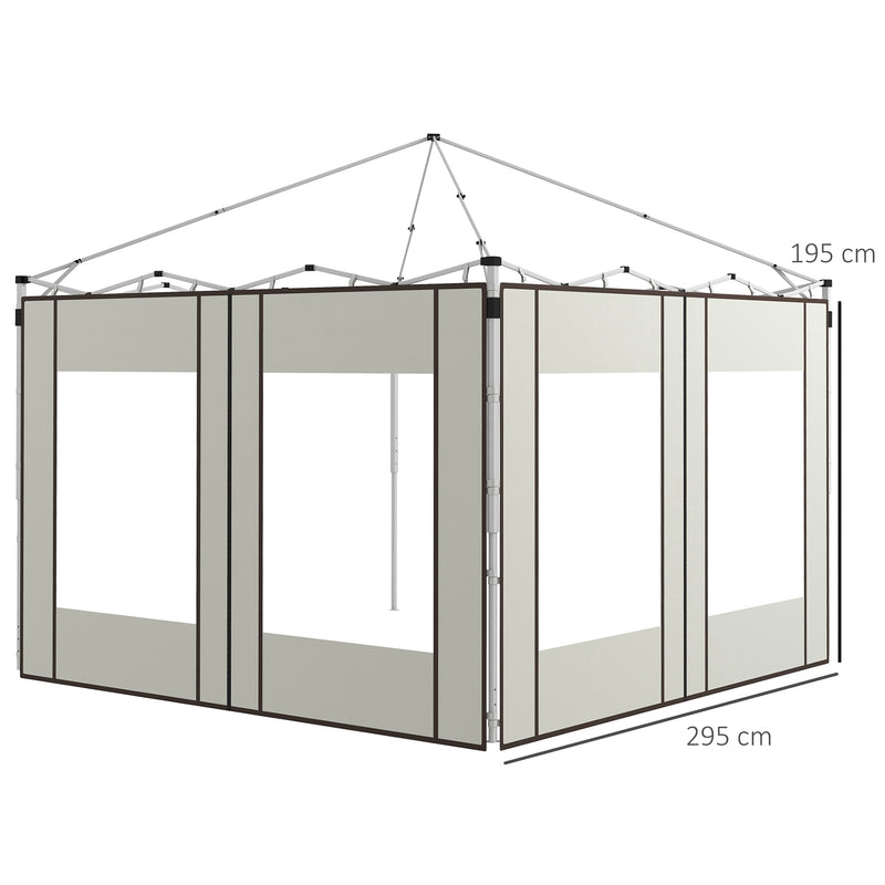 Paredes Laterais para Tenda de 2 Painéis 295x195 cm Paredes Laterais de Substituição em Tecido Oxford com 2 Janelas para Tendas de 6x3 m 3x3 m Creme