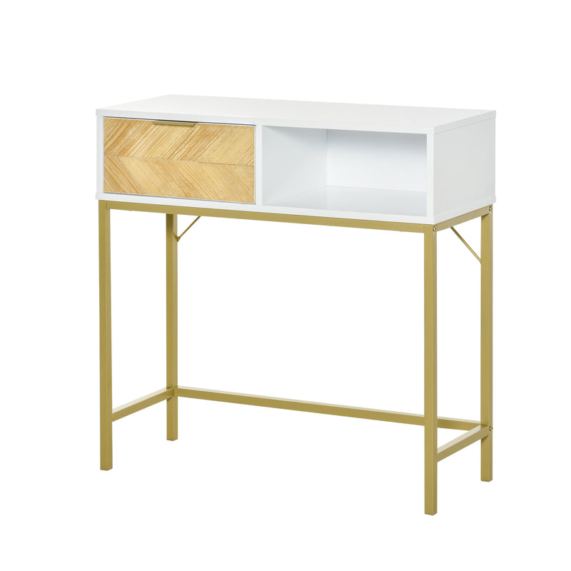 Mesa de console com gaveta e prateleira aberta Estilo moderno Móveis de Corredor para corredor Sala de estar 80x30x80,5 cm Ouro branco