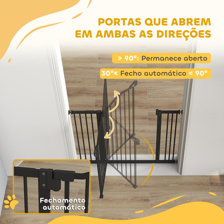 Barreira de Segurança para Cães Barreira com Largura Ajustável 74-100 cm Barreira para Cães com Extensões para Escadas e Portas Preto