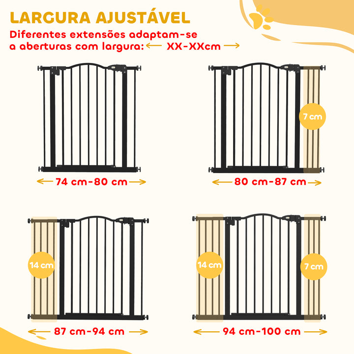 Barreira de Segurança para Cães Barreira com Largura Ajustável 74-100 cm Barreira para Cães com Extensões para Escadas e Portas Preto