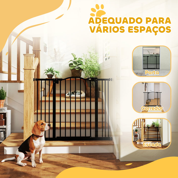 Barreira de Segurança para Cães Barreira com Largura Ajustável 74-100 cm Barreira para Cães com Extensões para Escadas e Portas Preto