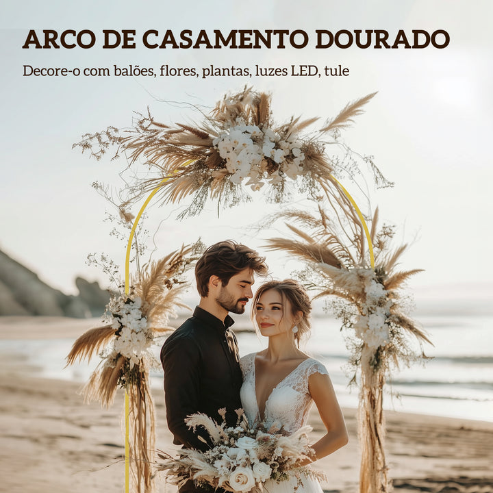 Arco de Jardim de Metal para Rosas Arco de Casamento com Revestimento em Pó Resistente às Intempéries para Plantas Trepadoras para Decoração Patio 120x40x220 cm Dourado