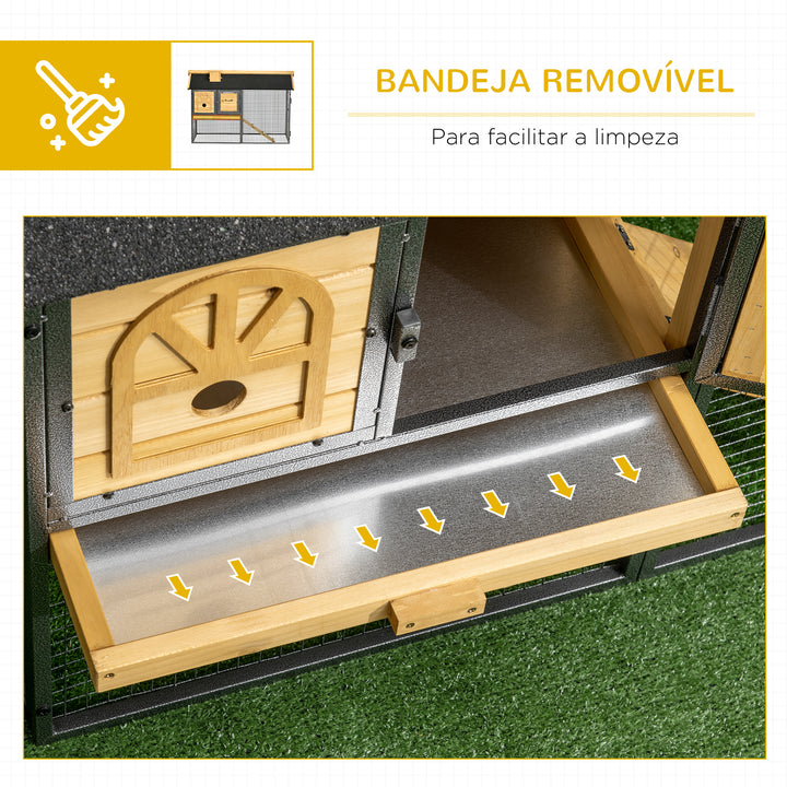 Gaiola para Coelhos de Madeira de 2 Níveis com Zona Aberta Teto Asfáltico Bandeja Removível Portas e Rampa para Exterior 120x55,5x80 cm Madeira e Preto