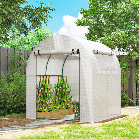 Estufa de Jardim 180x180x200 cm Estufa Tipo Túnel Pequena com Porta Enrolável e Janela de Malha para Cultivar Plantas Flores Branco