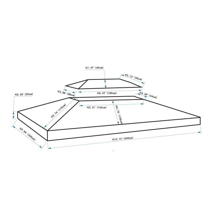 Toldo de Substituição 4x3m para Pérgola de Jardim 2 Níveis Respirável com 10 Orifícios de Drenagem Cobertura de Substituição de Pérgola Exterior Marrom