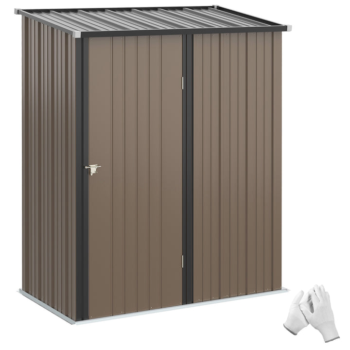 Abrigo de Jardim 1,34m² 161,5x94,5x196cm Abrigo de Exterior de Aço Galvanizado com Porta e Fechadura para Armazenamento de Ferramentas Marrom