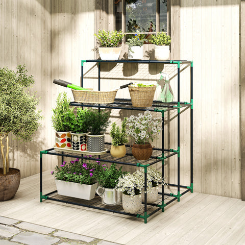 Suporte para Plantas de 4 Níveis Estante para Plantas de Aço Design em Escada Suporte para Vasos para Interior e Exterior Jardim Varanda e Pátio, 94x84x110 cm Verde Escuro