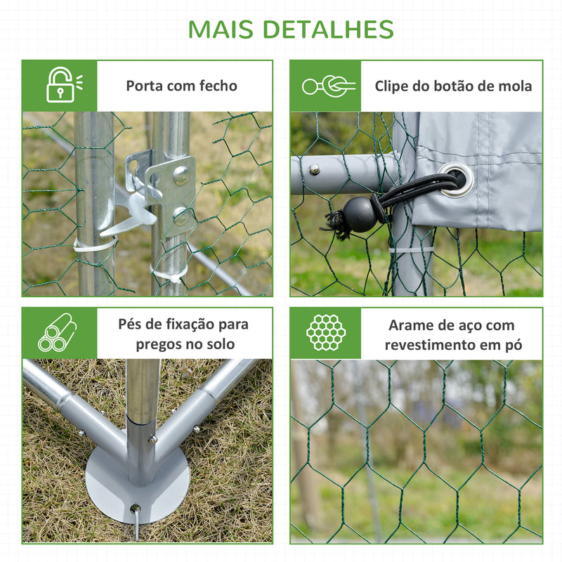 Galinheiro para Exterior Grande 2,8x1,90x1,97 m Galinheiro para 4-6 Galinhas de Aço Galvanizado com Teto de Tecido Oxford para Coelhos Aves Prata